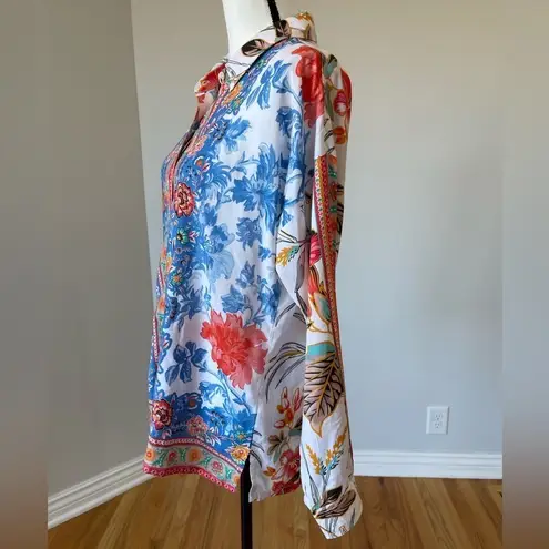 Soft Surroundings Floral Tabbed Sleeves Button Up Blouse Small office work wear