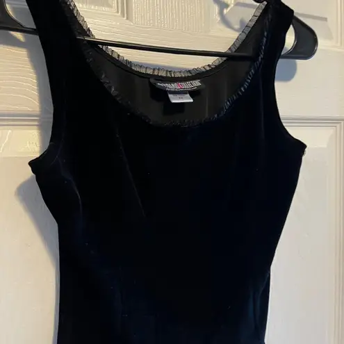 Black Velvet Tank Ruffle Trim Gothic XS Vamp Party