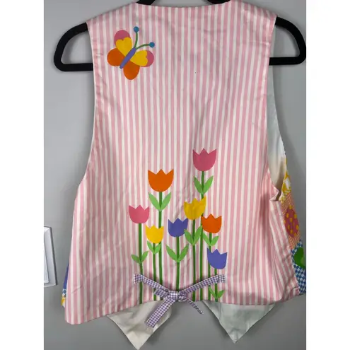 Vintage Handmade Easter Bunny Patchwork Vest Pastel Spring Retro Cottagecore White Size L