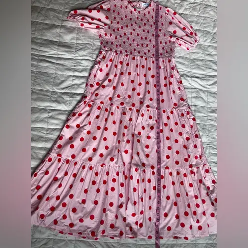 Petal and Pup Pink & Red Polka Dot Gasal Smocked Tiered Maxi Dress - Women's 10