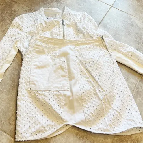 Rebecca Taylor Vintage Denim Skirt Jacket Set Zipper Textured Eyelet Cotton 6