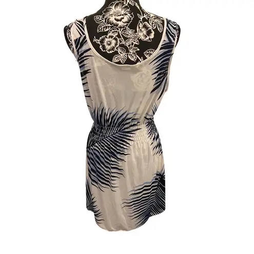 Vld Floral Dress Tropical Sundress Palm Leaves Midi Dress Summer Vacation Beach White Size M