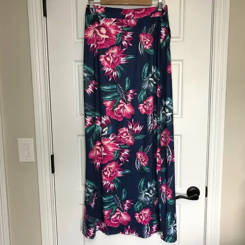 Unbranded Floral High Slit Maxi Skirt Women's Size XL Swim Cover Blue Pink Green