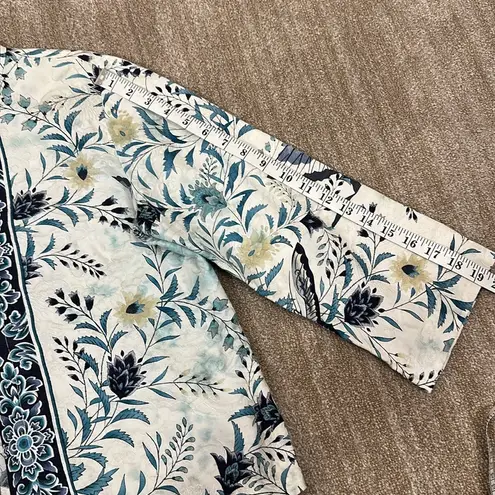 Citron Santa Monica Cotton Silk Three Button Blazer Floral Butterfly Large Read Blue