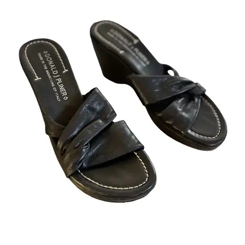 Donald Pliner Y2K VTG. BLACK CHUNKY LEATHER WEDGES SZ. 7 EUC
