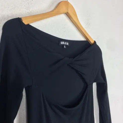 SER.O.YA Irene Black Off Shoulder Cut Out Bodycon Midi Dress Small Emo Goth