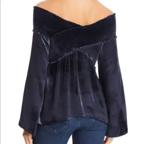 Ramy Brook NWT Liza One-Shoulder Velvet Smocked Top Sz XS Navy