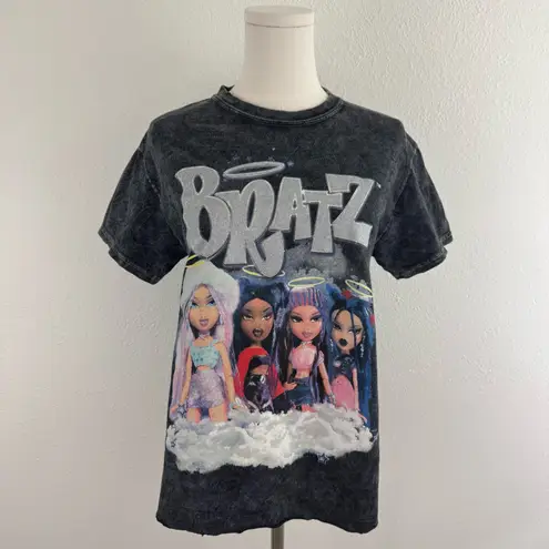 BRATZ Y2K Vibes Dark Grey Acid Wash Reworked Side Slit Angel Dolls Graphic Tee Black