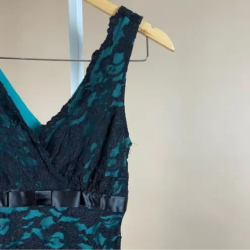 Ruby Rox Size Small Lace Turquoise Formal V Neck Sheath Dress Elegant Wedding