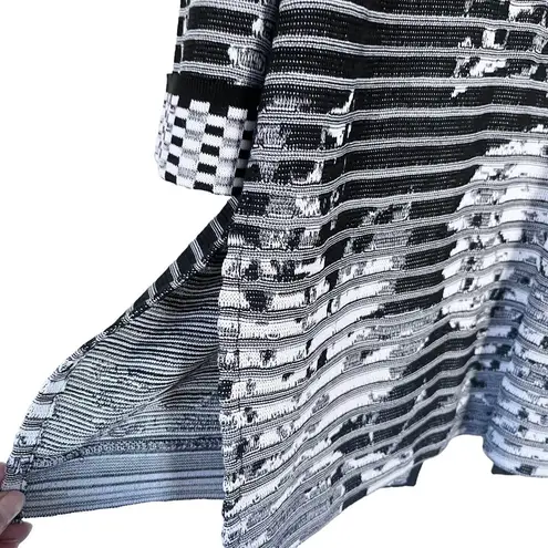 Ming Wang Black White Textured Ribbed Knit Striped Sweater Jacket Small
