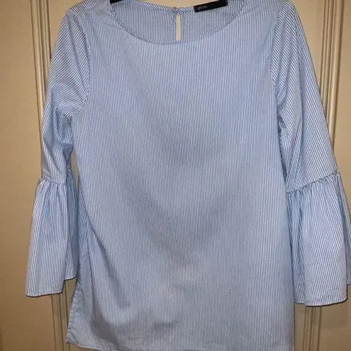 Gibson Blue White Striped Blouse Top Tunic Small / Medium Bell Sleeve Cotton