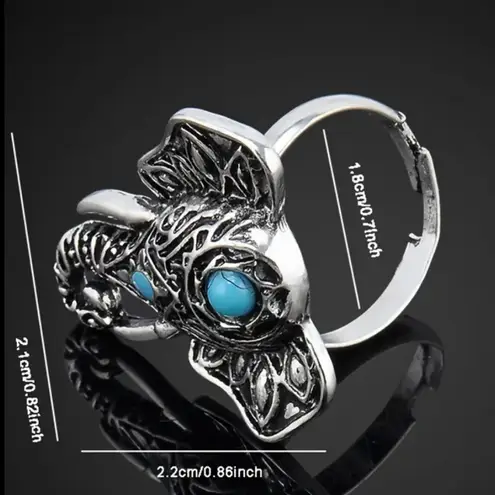 Bohemian Elephant Ring with Turquoise Accent Silver Plated Adjustable Open Band Silver