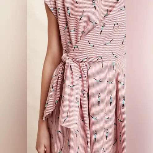 Maeve by Anthropologie Bathing Beauty Stripe Embroidered Side-Tie Cotton Dress