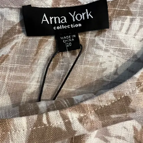 New Arna York Collection Riviera Frill Wonder Palm Shirt Size 20 Linen Blend Tan