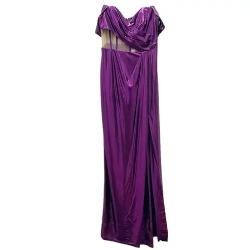 NWT Marchesa Off Shoulder Amethyst Lamé Gown Maxi With Draped Bodice Size 14 NEW Purple