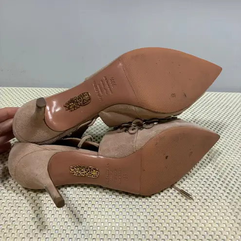 Aquazzura Firenze Suede Leather Pointed Toe Lace Up Pumps Heels 39 (US 9) Tan Size 8