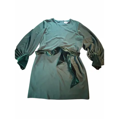 Badgley Mischka Belle Green Dress with Velvet Cuffs and Belt - Size 12