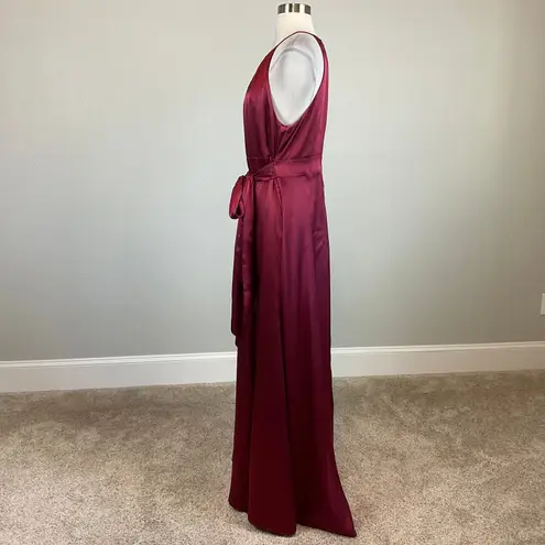 Alex Evenings Wine Red Satin Evening Gown Size 12 A-Line Halter Formal Dress