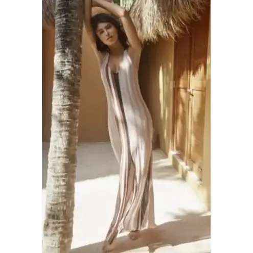 PilyQ Swim Papaya Faith Long Maxi Dress Womens XS Small Striped Pink