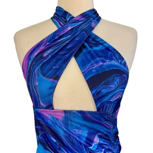 THATS SO FETCH Swiss Marble Mini Ruched Halter Bodycon Dress Sexy Club Dance 8