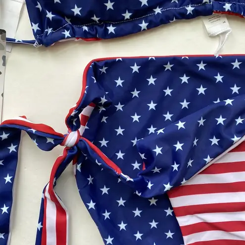 NWT stars & stripes reversible padded string bikini, size large