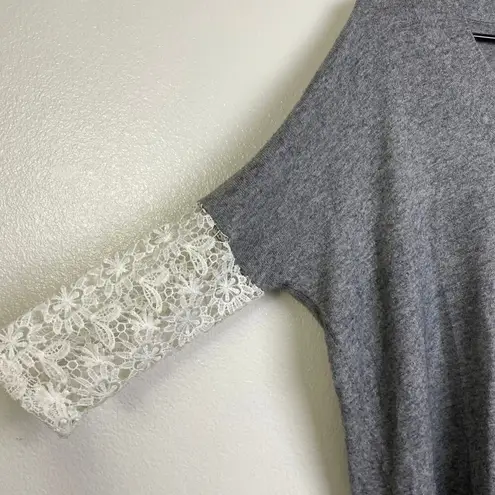 Claudie Pierlot Sweater Womens Size 2 Gray Wool Cashmere Lace Sleeves EUC
