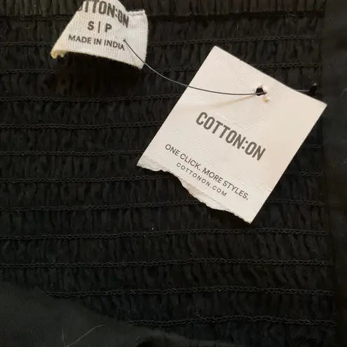 Cotton On  Square Neck Puff‎ Sleeve Smocked Back Cropped Top Size S Black NWT