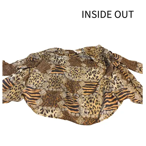 VINTAGE 1990'S S.L.B. BY SUNNY LEIGH ANIMAL PRINT SILK BUTTON DOWN BLOUSE (M) Brown Size M