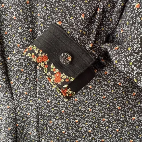 Vintage Floral Blouse Cottage Soft Modest Feminine Retro Layering Dark Academia Gray Size 10