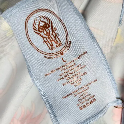 HAH All Tied Up Short Sleeve Floral Print Swim Top in Kyoto French Blue Size L