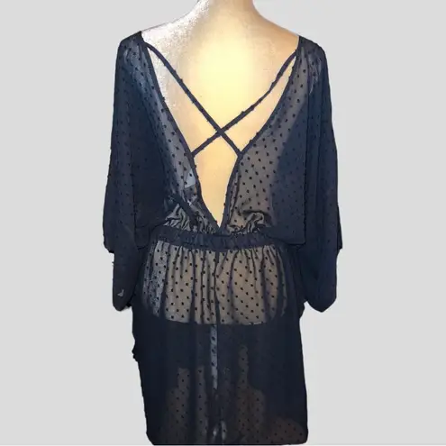 Time And Tru  black sheer cute butterfly sleeve coverup new