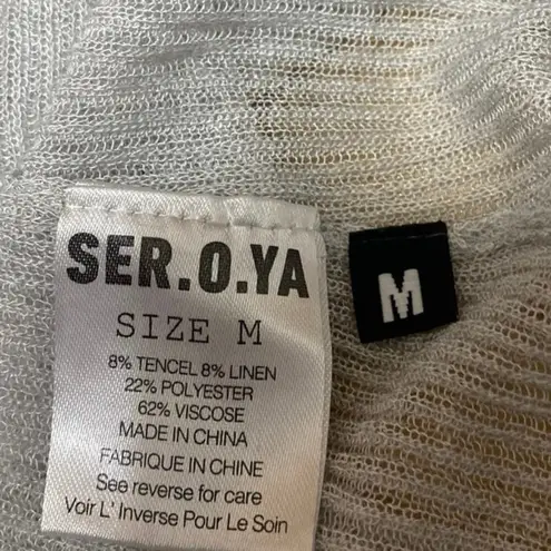 NEW Ser.O.Ya Piper Gray Linen Knit Turtleneck Long Sleeve Sheer Sweater Top Sz M Size M
