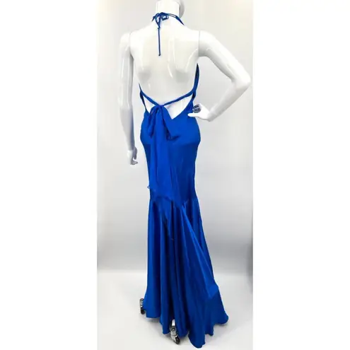 Cache  Blue Silk Mermaid Pageant Prom Gown Dress