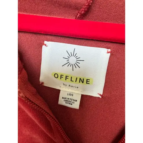 Aerie OFFLINE By  After Party Velour Oversized Full Zip Hoodie Cinnabar Women's L