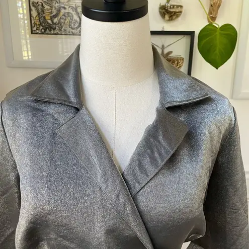 Vintage 80s 90s Le Château Metallic Silver Gunmetal Cropped Wrap Shirt M Size M