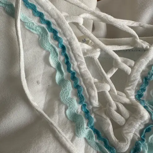 Surf Gypsy White Beach Coverup Dress Resortwear Vacation Tassels Blue Coastal