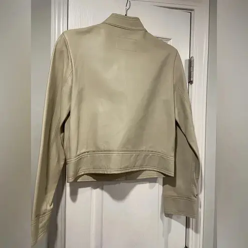 ABS Allen Schwartz Size 6 Bone White Soft 100% Leather Biker Moto Bomber Jacket