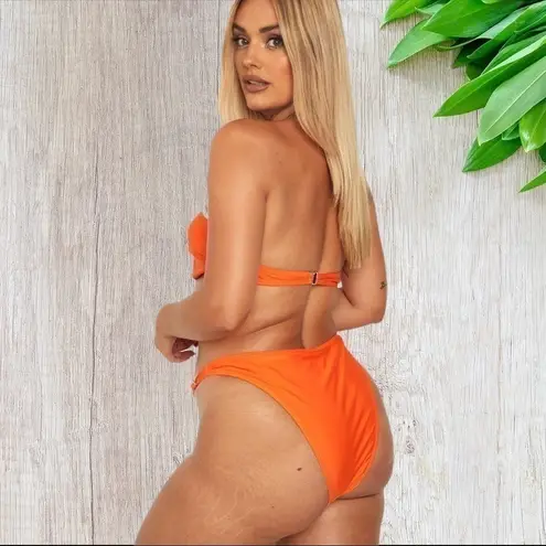 Boohoo Knot Bandeau Bikini Set in Orange Size 18