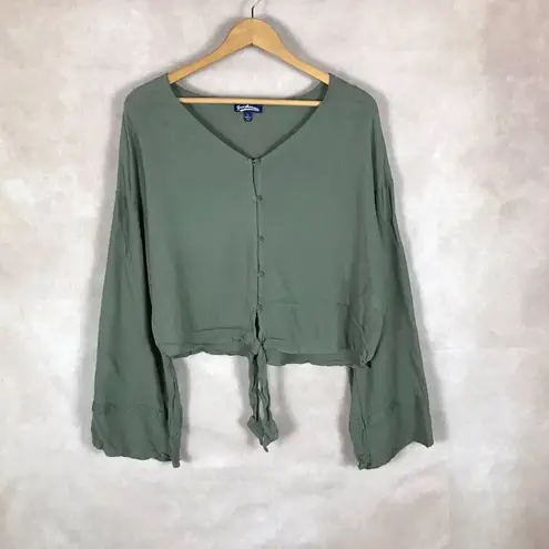 FRESHMAN Dark Green Tie Bottom Boho Top NEW LARGE