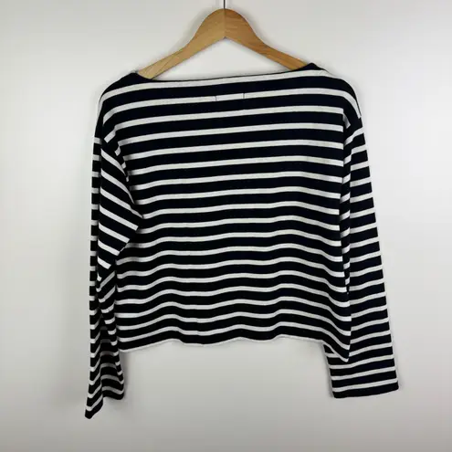 J Crew Striped Cropped Fit Shirt Small Boxy Long Sleeve Preppy Nautical Coastal Black