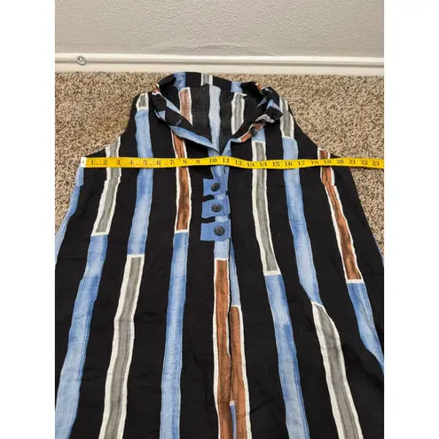 Vincente Womens Striped Tank Top Sz L Lagenlook Boho Beachy Artsy Coastal Black Size L