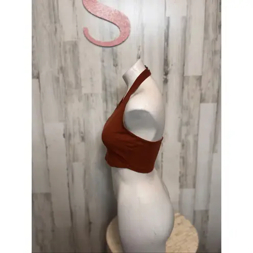 Brown Ribbed Halter Crop Top Small | Sleeveless Stretchy Y2K Tank