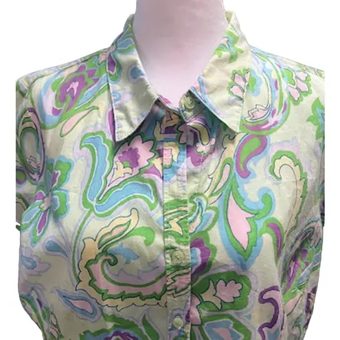 IZOD Women's Green Paisley Print Cotton Blouse - Size Large