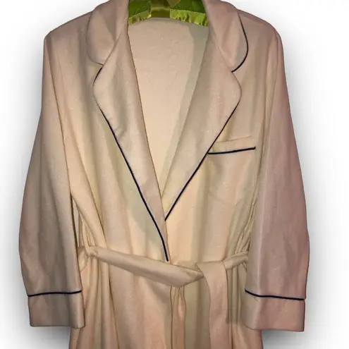 Vintage HTF 70s Cream Vassarette Velour Robe Housecoat Belted Navy Blue Piping L Size L