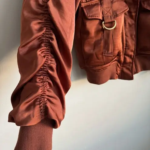House of Harlow 1960 Gina Satin Bomber Jacket in Copper S Orange