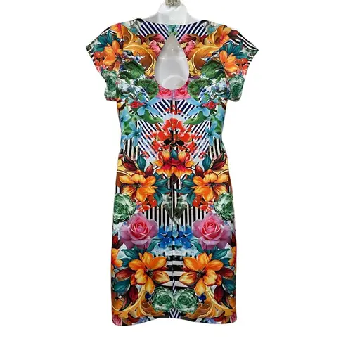 5th & Love Floral Geometric Boho Knee-Length Dress Short Sleeve Multicolor Sz L