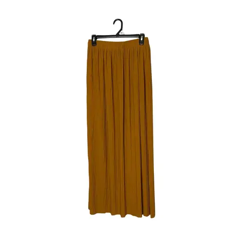 Pleated Midi Skirt Women M Elastic Waist Minimalist Fall Outfit Boho Style Golde Size undefined