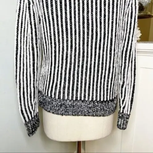 Elizabeth and James Black Striped Chunky Knit Crewneck Sweater Small