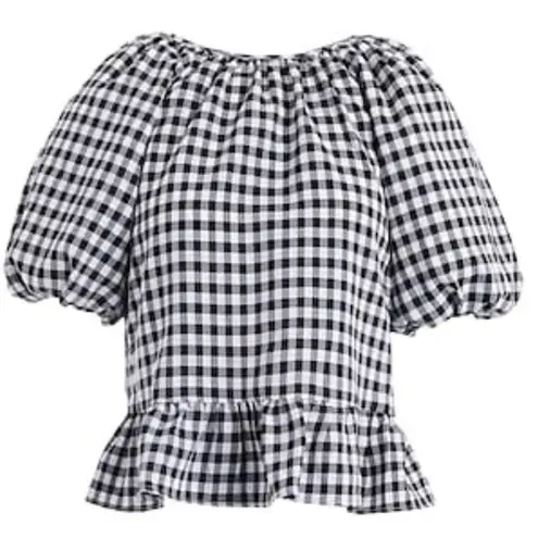 Topshop NWT  Gingham Puff‎ Sleeve Peplum Tie Back Crop Top Blouse US 8 UK 12
