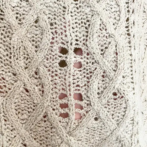 Caren Forbes Knit Sweater V-Neck Pullover Diamond Pattern Beige S Bohemian Boho